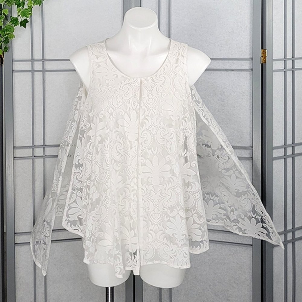 NY Collection Cotton Blend Layered Lace Top PM